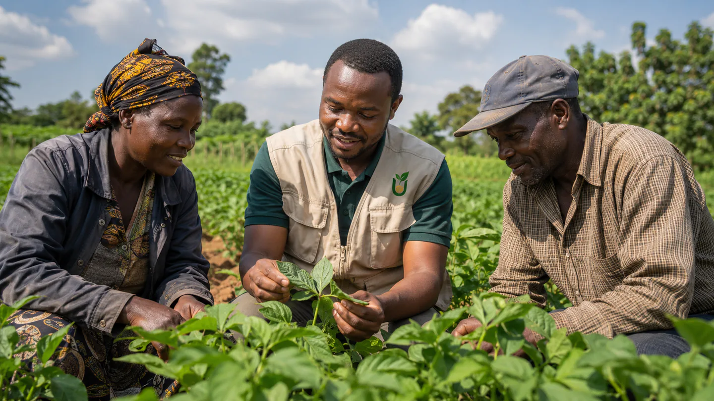 United Seeds team and farmers reviewing healthy crop growth during seed solutions support